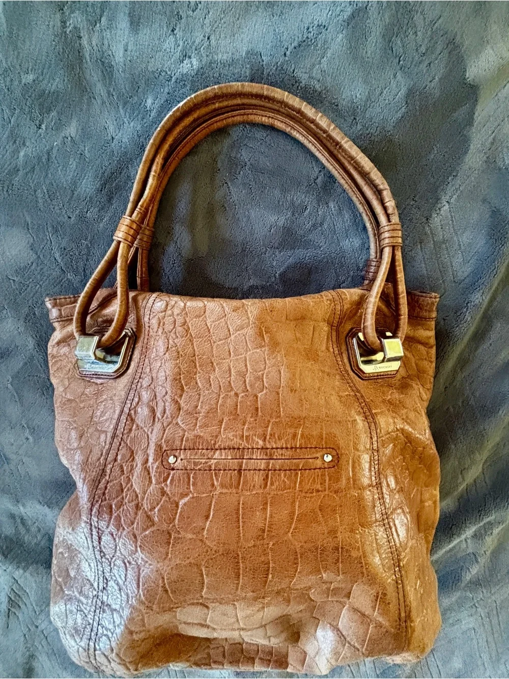 Makowsky Alligator Embossed Leather Tote Bag Cognac